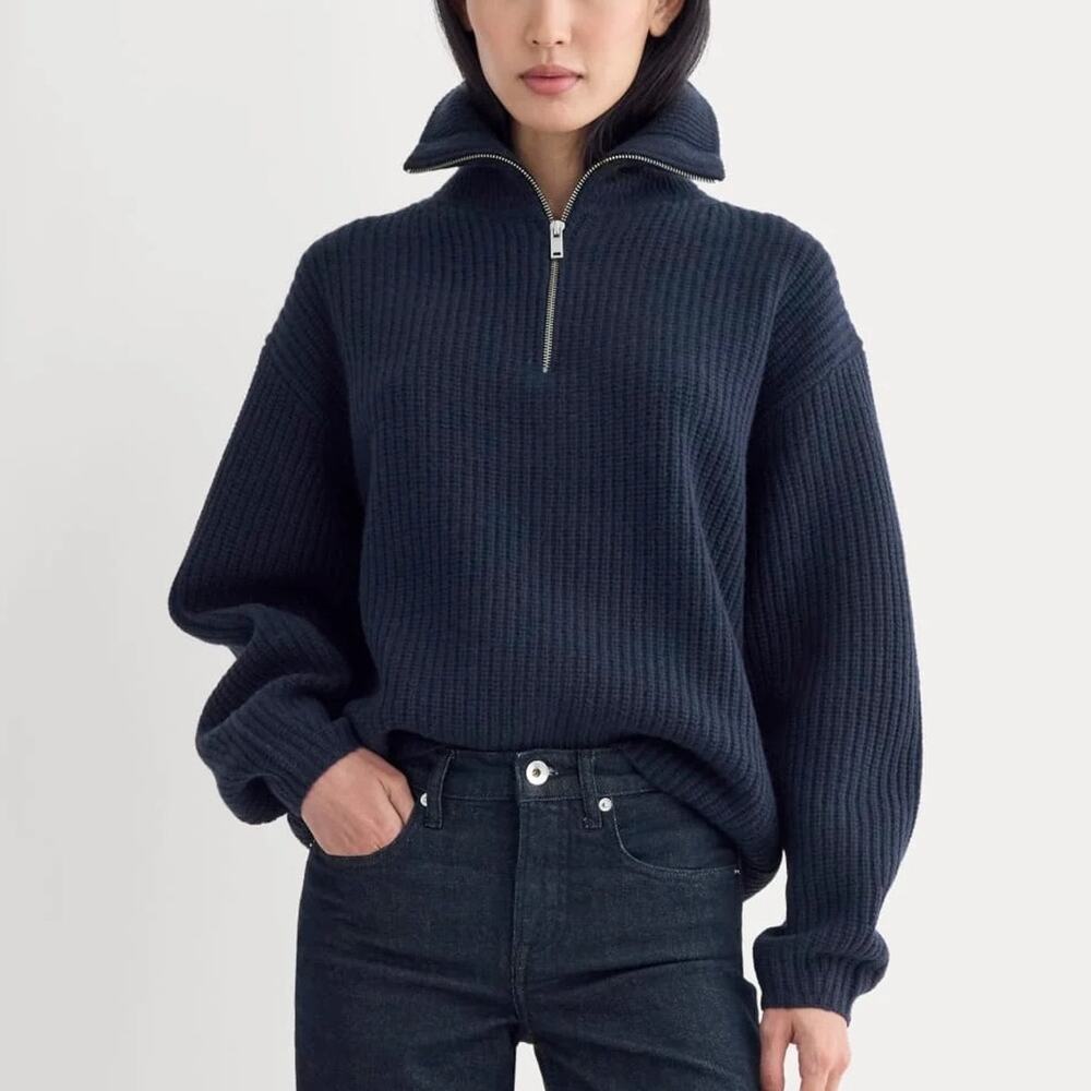 Everlane The Half Zip Sweater In Luxe Merino Wool Navy Blue Size Small NWT